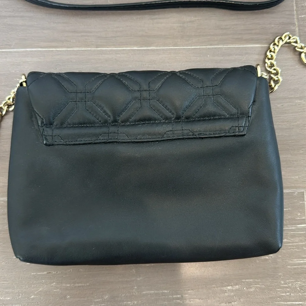 Kate Spade Y2K black cow leather mini crossbody quilted gold chain handbag